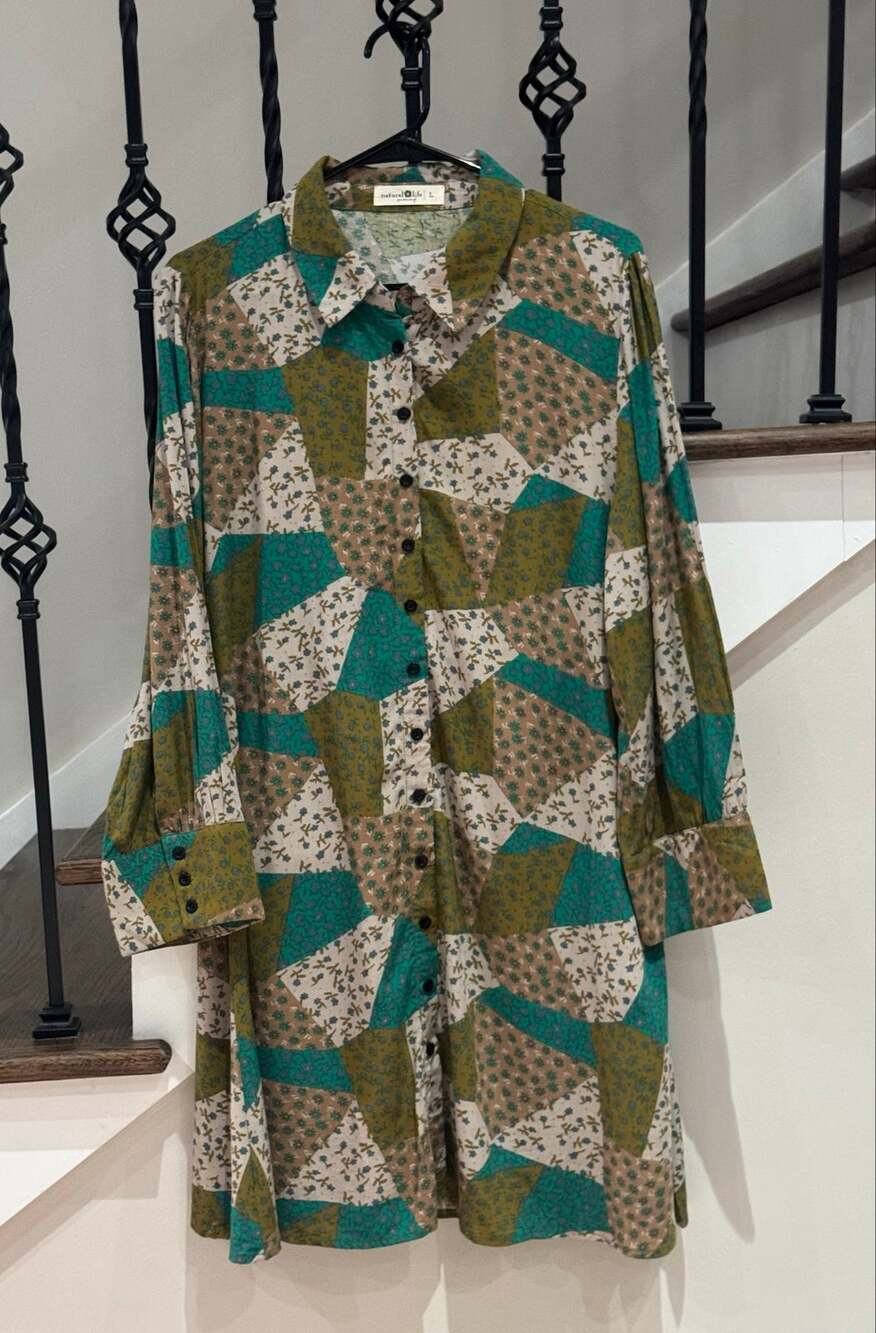 Natural Life Twiggy Floral Patchwork Mini Shirt Dress L